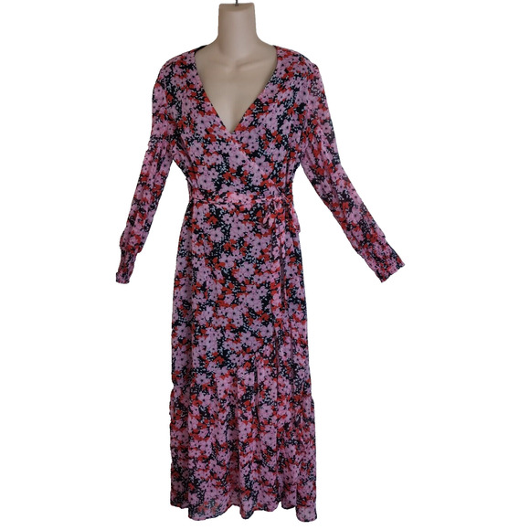 True Wrap Floral Dress BAR III Sz M COTTAGECORE Boho Tiered Ruffle Romantic - Picture 1 of 16